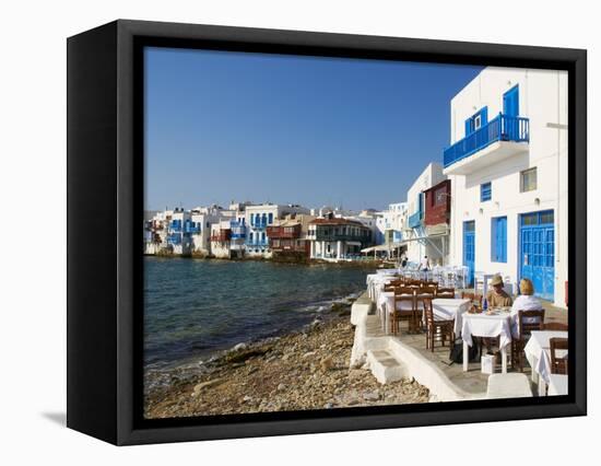 Ancient District of Alefkandra (Little Venice), Mykonos, Cyclades, Greek Islands, Greece, Europe-null-Framed Stretched Canvas
