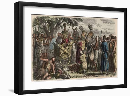 Ancient Egypt: prisoners before the victorious pharaoh Ramses II, to have their hands cut off-Heinrich Leutemann-Framed Giclee Print