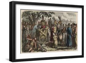 Ancient Egypt: prisoners before the victorious pharaoh Ramses II, to have their hands cut off-Heinrich Leutemann-Framed Giclee Print