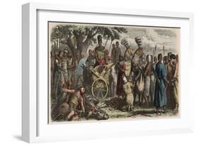 Ancient Egypt: prisoners before the victorious pharaoh Ramses II, to have their hands cut off-Heinrich Leutemann-Framed Giclee Print