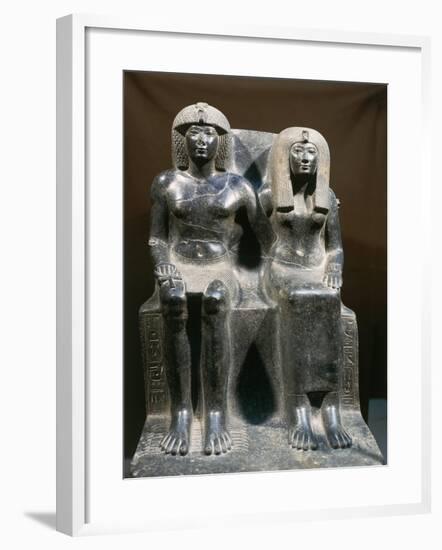 Ancient Egyptian Granite Statue of Thutmose IV and Mother Tio-null-Framed Giclee Print