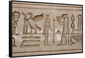 Ancient Egyptian Hieroglyphs Carved on the Wall of Hathor Temple-null-Framed Stretched Canvas