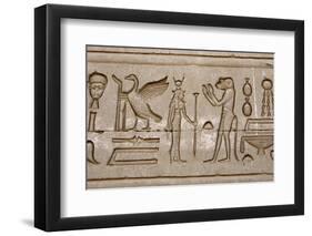 Ancient Egyptian Hieroglyphs Carved on the Wall of Hathor Temple-null-Framed Photographic Print