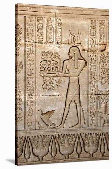 Ancient Egyptian Sunken Relief Depicting Man Carrying Offerings to the Goddess Hathor-null-Stretched Canvas