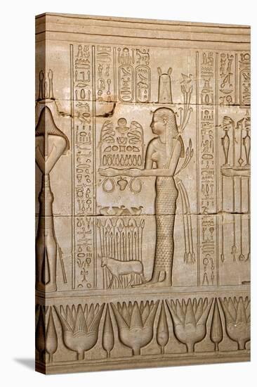 Ancient Egyptian Sunken Relief Depicting Woman Bringing Offerings to the Goddess Hathor-null-Stretched Canvas
