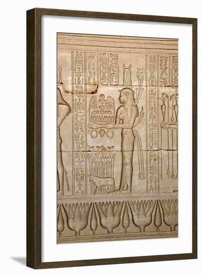 Ancient Egyptian Sunken Relief Depicting Woman Bringing Offerings to the Goddess Hathor-null-Framed Photographic Print