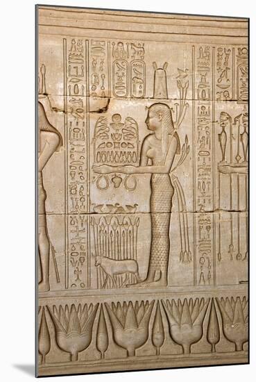 Ancient Egyptian Sunken Relief Depicting Woman Bringing Offerings to the Goddess Hathor-null-Mounted Photographic Print
