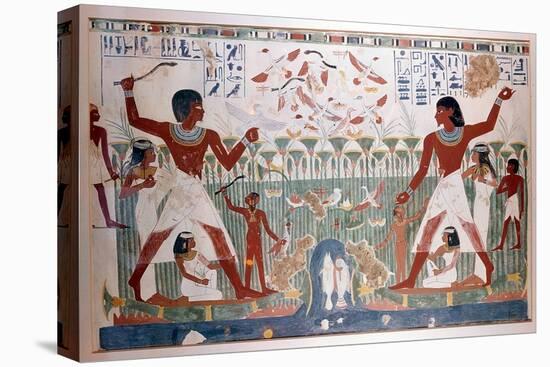 Ancient Egyptians Hunting Wildfowl with Throwing Sticks-null-Stretched Canvas