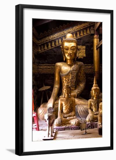 Ancient Gilded Wooden Buddhas Inside Wat In-Lee Frost-Framed Photographic Print