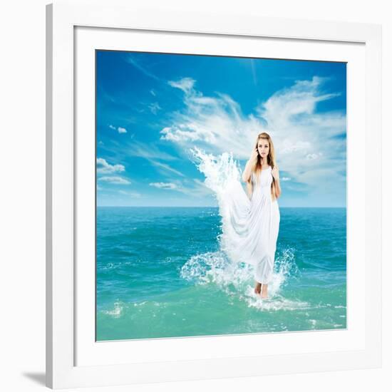 Ancient Greek Goddess In Sea Waves-brickrena-Framed Art Print