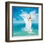 Ancient Greek Goddess In Sea Waves-brickrena-Framed Art Print