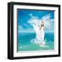 Ancient Greek Goddess In Sea Waves-brickrena-Framed Art Print