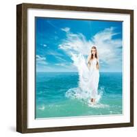 Ancient Greek Goddess In Sea Waves-brickrena-Framed Art Print