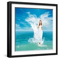 Ancient Greek Goddess In Sea Waves-brickrena-Framed Art Print