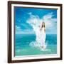 Ancient Greek Goddess In Sea Waves-brickrena-Framed Art Print