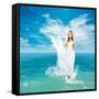 Ancient Greek Goddess In Sea Waves-brickrena-Framed Stretched Canvas