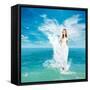 Ancient Greek Goddess In Sea Waves-brickrena-Framed Stretched Canvas