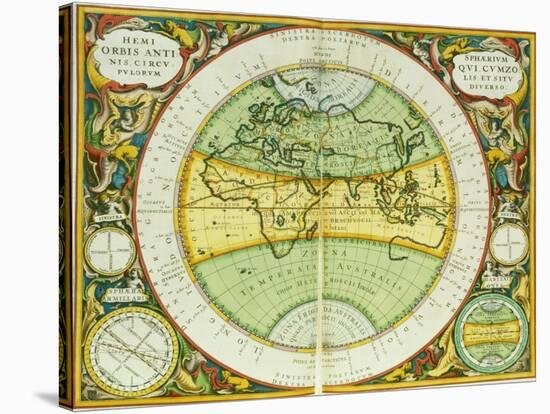 Ancient Hemispheres of the World, Plate 94 from the Celestial Atlas, or the Harmony of the Universe-Andreas Cellarius-Stretched Canvas