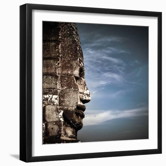 Ancient Khmer Architecture. Huge Carved Buddha Faces of Bayon Temple at Angkor Wat Complex, Siem Re-Perfect Lazybones-Framed Photographic Print