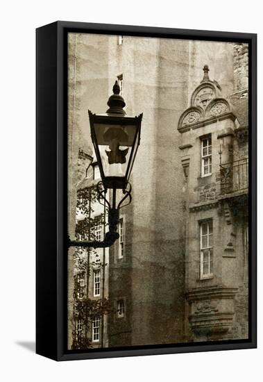 Ancient Lantern in Edinburg City, Scotland, Uk.  Vintage Process.-pink candy-Framed Stretched Canvas