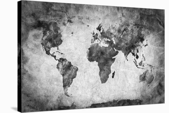 Ancient, Old World Map. Pencil Sketch, Grunge, Vintage Background Texture. Black and White-Michal Bednarek-Stretched Canvas