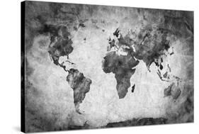 Ancient, Old World Map. Pencil Sketch, Grunge, Vintage Background Texture. Black and White-Michal Bednarek-Stretched Canvas