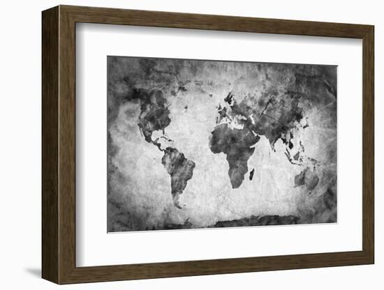 Ancient, Old World Map. Pencil Sketch, Grunge, Vintage Background Texture. Black and White-Michal Bednarek-Framed Photographic Print