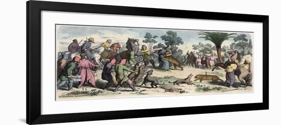 Ancient Orient: A Persian king and his entourage hunting,-Heinrich Leutemann-Framed Premium Giclee Print