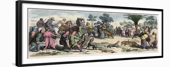 Ancient Orient: A Persian king and his entourage hunting,-Heinrich Leutemann-Framed Premium Giclee Print