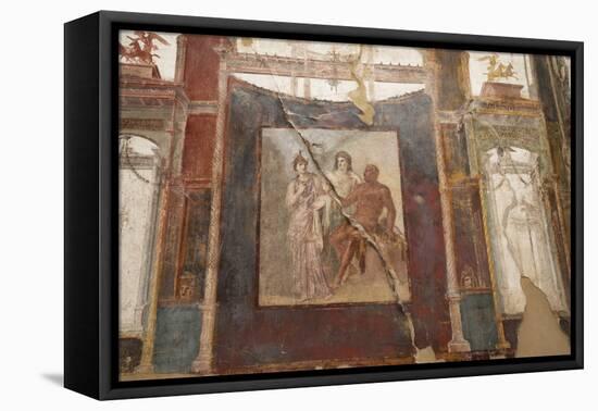 Ancient Painted Roman Fresco in Herculaneum, UNESCO World Heritage Site, Campania, Italy, Europe-Martin Child-Framed Stretched Canvas