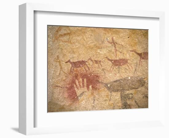 Ancient Paintings in Cave of the Hands, Santa Cruz Province, Patagonia, Argentina-Lin Alder-Framed Photographic Print