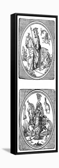 Ancient Playing Cards: King and Queen-null-Framed Stretched Canvas