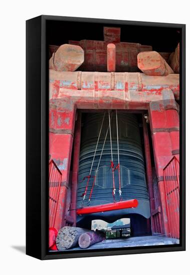 Ancient Red Bronze Bell Tower Red Hammer, Beijing, China-William Perry-Framed Stretched Canvas