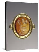 Ancient Roman Ring with Gem Engraved with Pan Contemplating a Theatrical Mask-null-Stretched Canvas