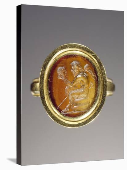 Ancient Roman Ring with Gem Engraved with Pan Contemplating a Theatrical Mask-null-Stretched Canvas