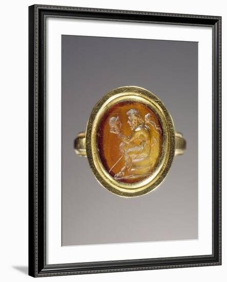 Ancient Roman Ring with Gem Engraved with Pan Contemplating a Theatrical Mask-null-Framed Photographic Print