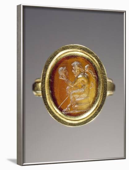 Ancient Roman Ring with Gem Engraved with Pan Contemplating a Theatrical Mask-null-Framed Photographic Print