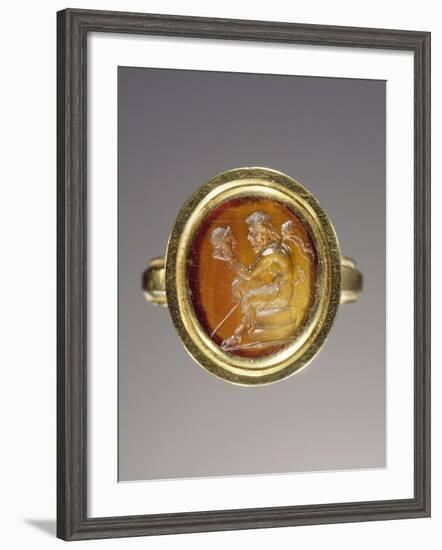 Ancient Roman Ring with Gem Engraved with Pan Contemplating a Theatrical Mask-null-Framed Photographic Print