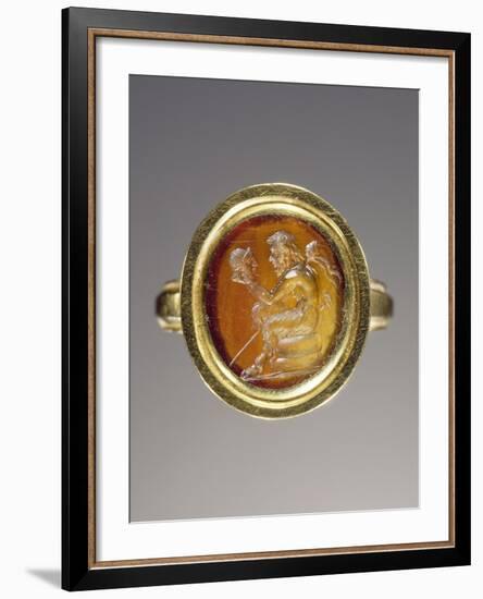 Ancient Roman Ring with Gem Engraved with Pan Contemplating a Theatrical Mask-null-Framed Photographic Print