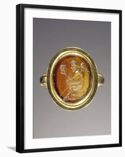 Ancient Roman Ring with Gem Engraved with Pan Contemplating a Theatrical Mask-null-Framed Photographic Print