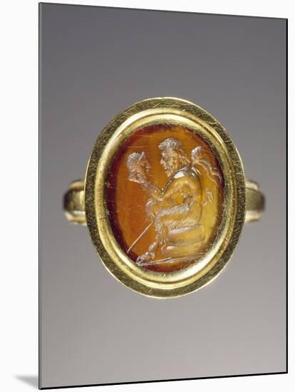 Ancient Roman Ring with Gem Engraved with Pan Contemplating a Theatrical Mask-null-Mounted Photographic Print