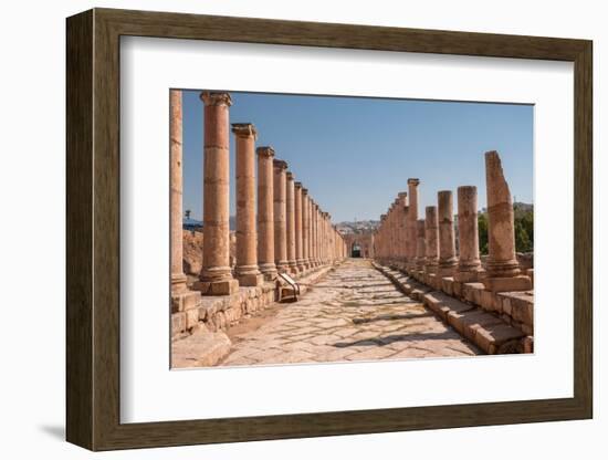 Ancient Roman stone road with a colonnade, Jerash, Jordan, Middle East-Francesco Fanti-Framed Photographic Print