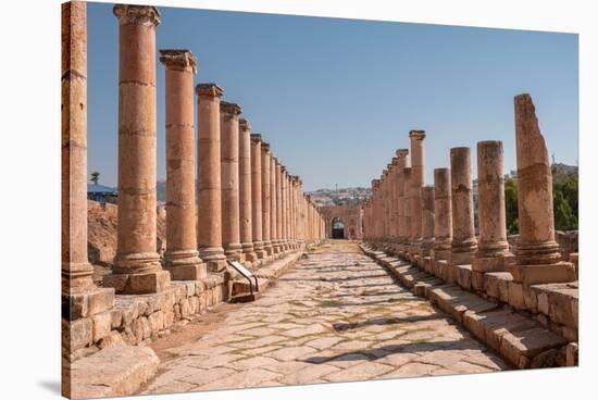 Ancient Roman stone road with a colonnade, Jerash, Jordan, Middle East-Francesco Fanti-Stretched Canvas