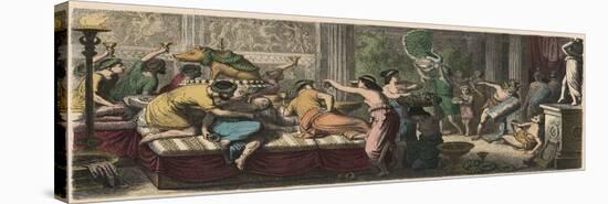 Ancient Rome: A banquet with a performance by gladiators,-Heinrich Leutemann-Stretched Canvas