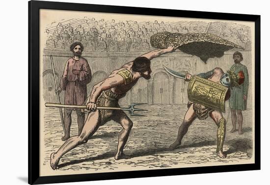 Ancient Rome: Gladiator fights in amphitheatre,-Heinrich Leutemann-Framed Giclee Print