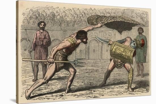 Ancient Rome: Gladiator fights in amphitheatre,-Heinrich Leutemann-Stretched Canvas