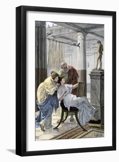 Ancient Rome: Woman Taking Art Lessons in the Atrium of a Roman Villa. Colour Engraving of the 19Th-null-Framed Giclee Print