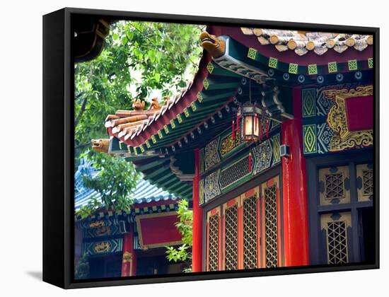 Ancient Roofs Red Pavilions Small Lantern Wong Tai Sin Good Fortune Taoist Temple Kowloon Hong Kong-William Perry-Framed Stretched Canvas