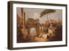 Ancient Ruins with a Great Arch and a Column, C.1735-40-Giuseppe Zais-Framed Giclee Print