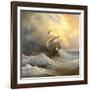 Ancient Sailing Vessel In Stormy Sea-balaikin2009-Framed Art Print